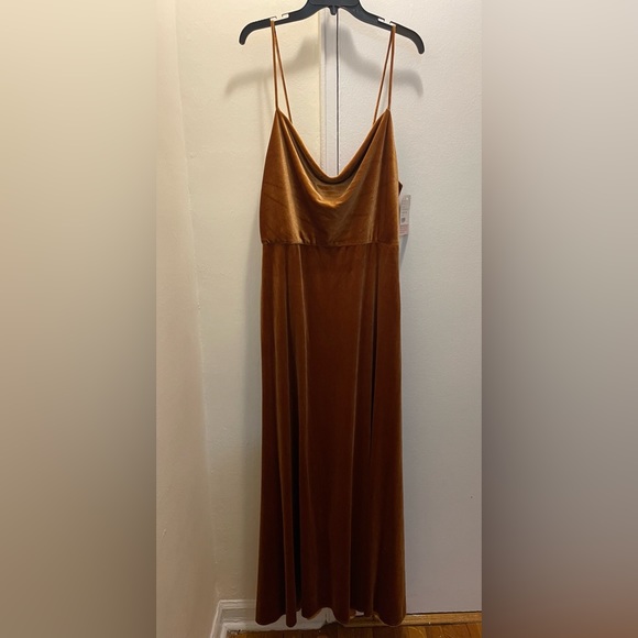 NWT After Six Cowl Neck Velvet Maxi Dress Gown Golden Almond Size 14 - Picture 6 of 14